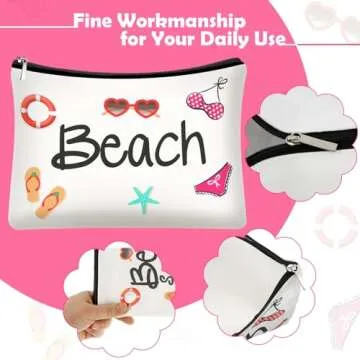 Weewooday Beach Cosmetic Bag for Women Funny Beach Makeup Bag Gifts Beach Accessories Travel Organizer Summer Cotton Case Pouch for Gifts