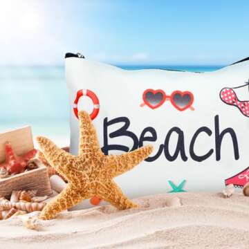 Weewooday Beach Cosmetic Bag for Women Funny Beach Makeup Bag Gifts Beach Accessories Travel Organizer Summer Cotton Case Pouch for Gifts