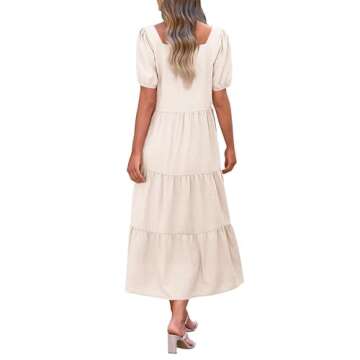 KIRUNDO Plus Size Summer Dresses Square Neck Puff Short Sleeve Maxi Dress with Pockets Loose Flowy L...