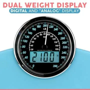 Adamson Hybrid 2-in-1 Analog & Digital Weighing Scale for Body Weight up to 400lbs + Thick Tempered Glass + Extra Large Display + Easy to Read Digital Bathroom Scale + New - Light Blue