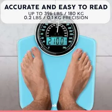 Adamson Hybrid 2-in-1 Analog & Digital Weighing Scale for Body Weight up to 400lbs + Thick Tempered Glass + Extra Large Display + Easy to Read Digital Bathroom Scale + New - Light Blue