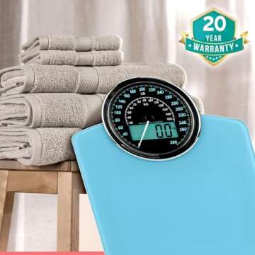 Adamson Hybrid 2-in-1 Analog & Digital Weighing Scale for Body Weight up to 400lbs + Thick Tempered Glass + Extra Large Display + Easy to Read Digital Bathroom Scale + New - Light Blue