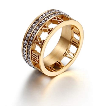 hwojjha Stainless Steel CZ Zirconia Roman Numeral Ring For Women Girls 3 in 1 Spinner Rings