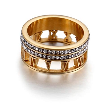 hwojjha Stainless Steel CZ Zirconia Roman Numeral Ring For Women Girls 3 in 1 Spinner Rings