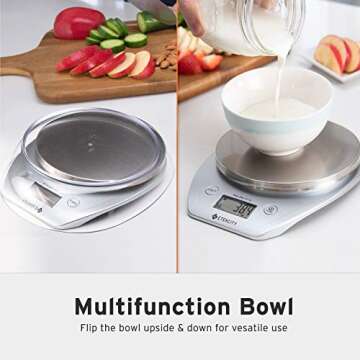 Etekcity Food Kitchen Scale Bowl, Digital Ounces and Grams for Cooking, Baking, Meal Prep, Dieting, and Weight Loss, 11lb/5kg, Silver