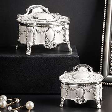 AVESON Luxury Vintage Metal Alloy Jewelry Box Ring Trinket Case Christmas Birthday Gift, Small