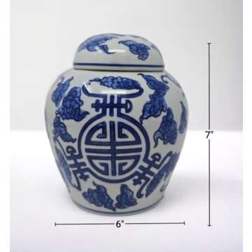Festcool Blue and White Porcelain Life Ceramic Covered Jar Vase, China Ming Style, Jingdezhen Chines...