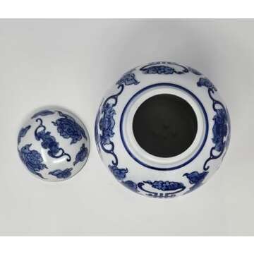 Festcool Blue and White Porcelain Ginger Jar Vase 7In