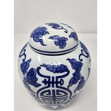 Festcool Blue and White Porcelain Ginger Jar Vase 7In