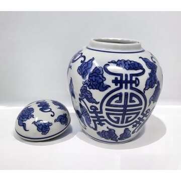 Festcool Blue and White Porcelain Ginger Jar Vase 7In