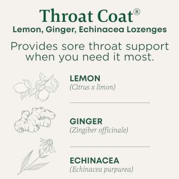Traditional Medicinals Lozenges, Organic Throat Coat Lemon Ginger Echinacea, Sore Throat Support, 30...