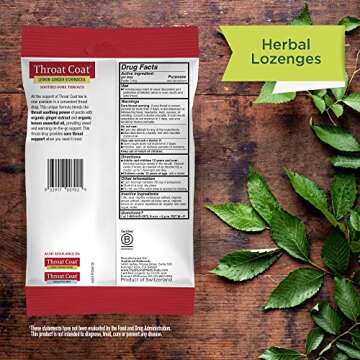 Traditional Medicinals Lozenges, Organic Throat Coat Lemon Ginger Echinacea, Sore Throat Support, 30 Individually Wrapped Lozenges