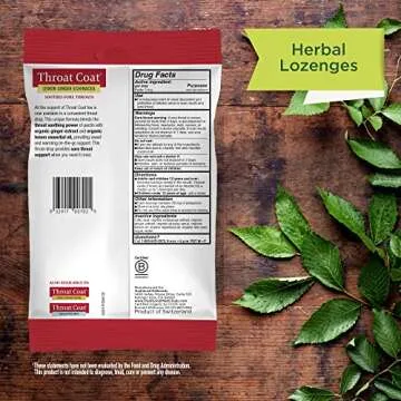 Traditional Medicinals Lozenges, Organic Throat Coat Lemon Ginger Echinacea, Sore Throat Support, 30 Individually Wrapped Lozenges