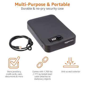 Amazon Basics Portable Security Case Lock Box Safe, Combination Lock, XL, Black