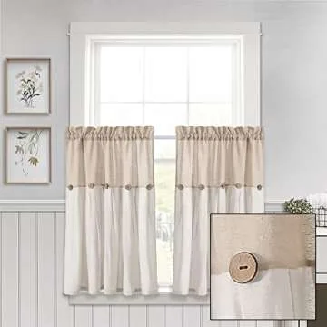 Stylish Lush Decor Linen Button Kitchen Tier Curtain Set