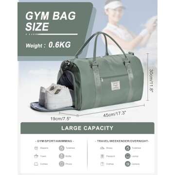 Gym Bag Womens Mens with Shoes Compartment and Wet Pocket Travel Duffel Bag for Women for Plane Spor...