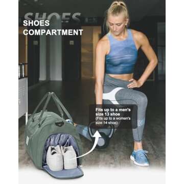 Gym Bag Womens Mens with Shoes Compartment and Wet Pocket Travel Duffel Bag for Women for Plane Sport Gym Tote Bags Swimming Yoga Waterproof Weekend Overnight Bag Carry on Bag Hospital Holdalls