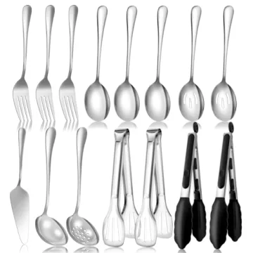 Versatile 15-Piece Silver Stainless Steel Serving Utensils Set for Effortless Entertaining