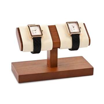 Papten Solid Wood Watch Display Stand T-bar Watch Stand Jewelry Holder Stand Watch Holder Organizer For Men And Women Watch Holder For Wristwatch/Bracelet/Storage Display Rack(Cream White)