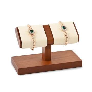 Papten Solid Wood Watch Display Stand T-bar Watch Stand Jewelry Holder Stand Watch Holder Organizer For Men And Women Watch Holder For Wristwatch/Bracelet/Storage Display Rack(Cream White)