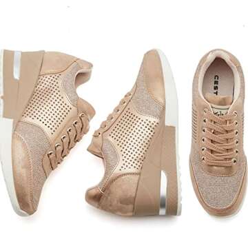 High Heeld Wedge Sneakers for Women - Ladies Hidden Sneakers Lace Up Shoes, Best Chioce for Casual and Daily Wear SM1-PINK-8