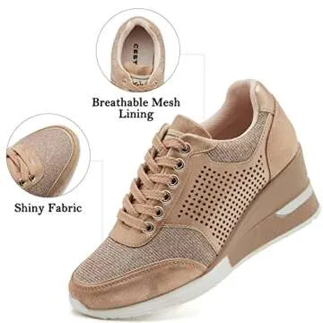 High Heeld Wedge Sneakers for Women - Ladies Hidden Sneakers Lace Up Shoes, Best Chioce for Casual and Daily Wear SM1-PINK-8