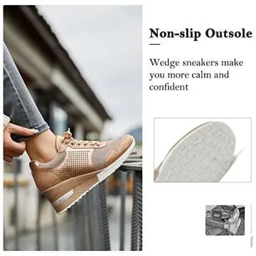 High Heeld Wedge Sneakers for Women - Ladies Hidden Sneakers Lace Up Shoes, Best Chioce for Casual and Daily Wear SM1-PINK-8