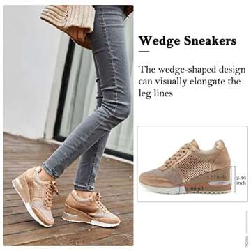 High Heeld Wedge Sneakers for Women - Ladies Hidden Sneakers Lace Up Shoes, Best Chioce for Casual and Daily Wear SM1-PINK-8