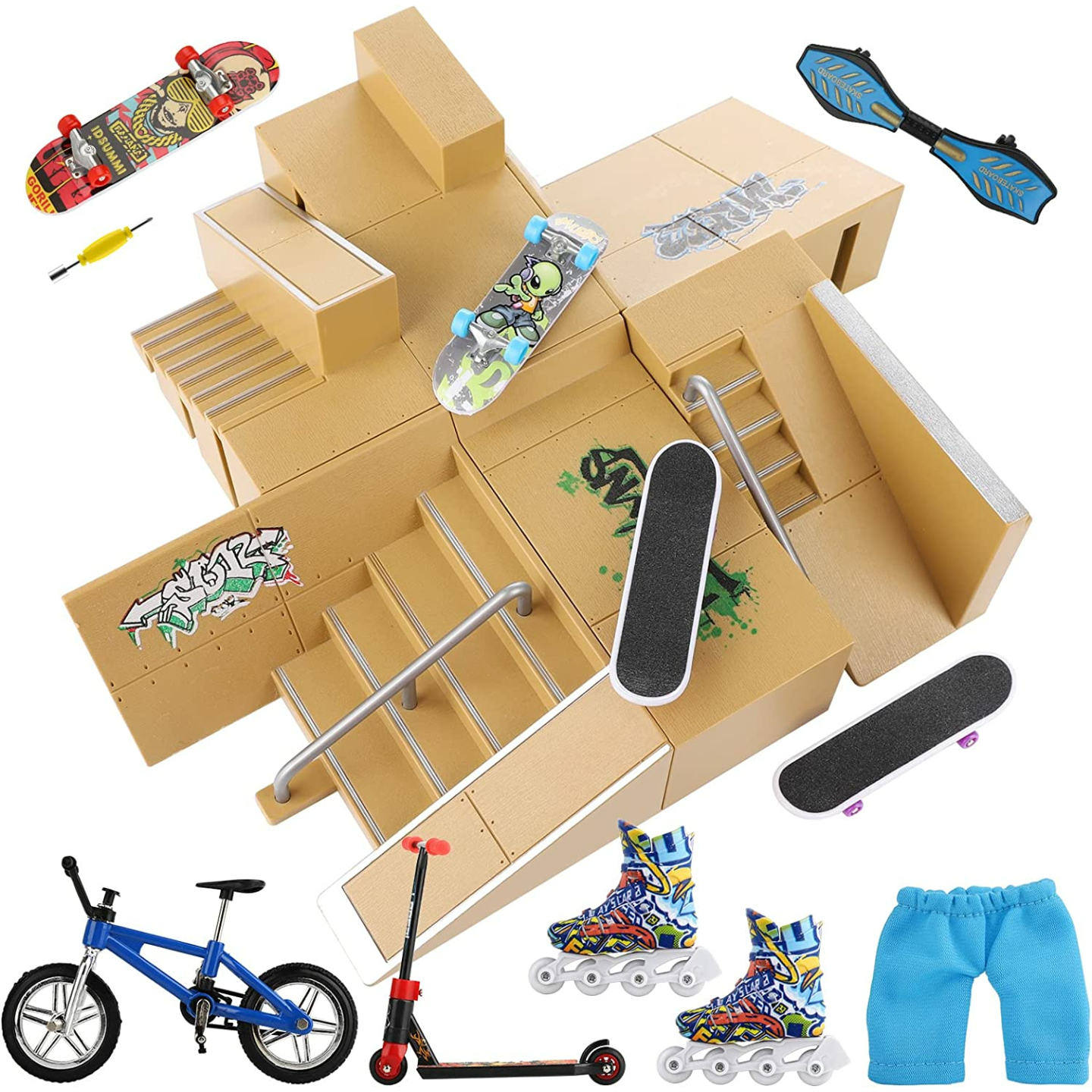 Bigger Skate Park Kit - 18 Pcs Finger Skateboard Set