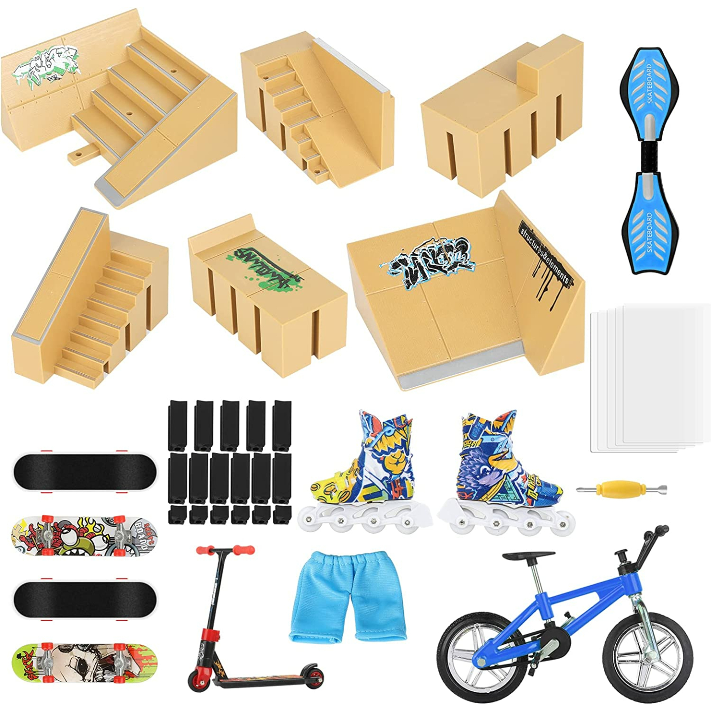 Bigger Skate Park Kit - 18 Pcs Finger Skateboard Set