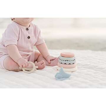 Marlowe & Co Stacking Ring Teether Toy, Soft Silicone Stacking Rings for Babies and Toddlers, 7 Piece Teether Set for Babies 6-12 Months (Classic)