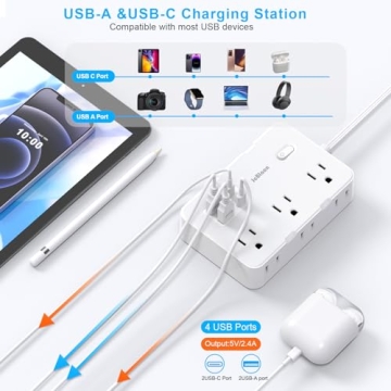 Flat Plug Surge Protector, 5ft Ultra Thin Power Strip