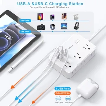 Flat Plug Surge Protector, 5ft Ultra Thin Power Strip