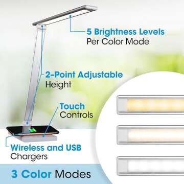 OttLite Entice LED Desk Lamp with Wireless Charger & USB, Book Light, Desk Light, Reading Light, Fol...