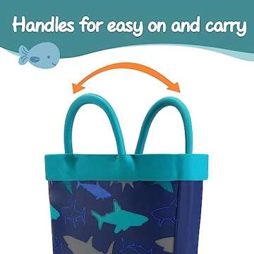 K KomForme Kids Rain Boots Waterproof Printed Rubber boots with Handles, Size 10 Toddler, Ocean World
