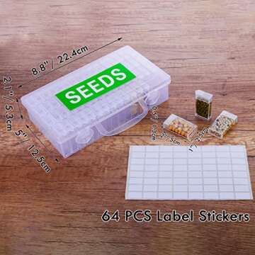 Pelguttee Seed Storage Box - 64 Grids Plastic Seed Organizer for Gardeners
