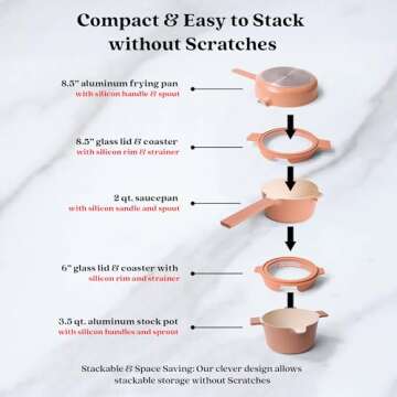 Alva Neat 5-Piece Nonstick Cookware Set in Peach Ceramic