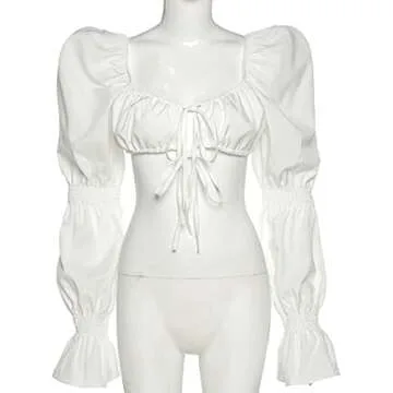 Remidoo Women's Sexy Self Tie Front Ruched Crop Top