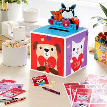 Hallmark Cats and Dogs Valentines Day Cards and Mailbox for Kids School Classroom Exchange (1 Box, 3...