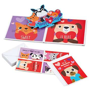 Hallmark Cats and Dogs Valentines Day Cards and Mailbox for Kids School Classroom Exchange (1 Box, 32 Valentine Cards, 1 Teacher Card)