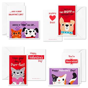 Hallmark Cats and Dogs Valentines Day Cards and Mailbox for Kids School Classroom Exchange (1 Box, 32 Valentine Cards, 1 Teacher Card)