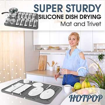 HOTPOP Large Silicone Dish Drying Mat & Trivet - Heat Resistant, Easy Clean