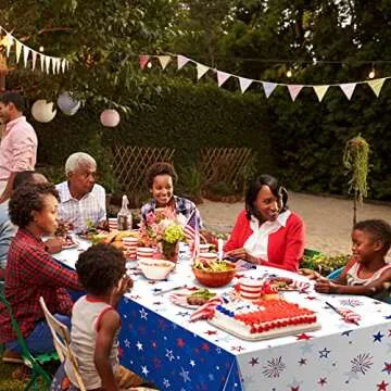 3 Pack Patriotic Tablecloth Decorations for 4th of July Independence Day, Plastic Memorial Day Table Cover Printed with Stars and Fireworks for Patriotic Themed Party Supplies, 54 x 108 Inch