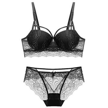 Mscoreray Push up Bras Sexy Bra and Panty sets for Women,36C,Black