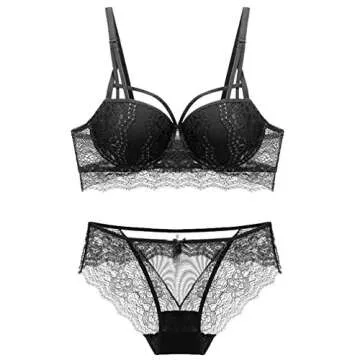 Mscoreray Push up Bras Sexy Bra and Panty sets for Women,36C,Black