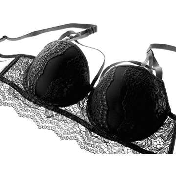 Mscoreray Push up Bras Sexy Bra and Panty sets for Women,36C,Black