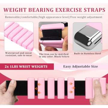 YREASEL Wrist Ankle Weights，Adjustable Workout Weights (2 per set 1 lb each) for Women and Men，Yoga, Pilates, Movement，Walking, Hiking, Aerobics (Pink)