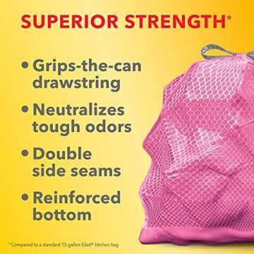 Glad ForceFlex MaxStrength Tall Kitchen Trash Bags, 13 Gal, Cherry Blossom, 34 Ct (Package May Vary)