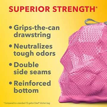 Glad ForceFlex MaxStrength Tall Kitchen Trash Bags, 13 Gal, Cherry Blossom, 34 Ct (Package May Vary)