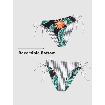 CUPSHE Women's Bikini Sets Two Piece Swimsuit Back Braided Straps with Reversible Bottom M, Stripes/...